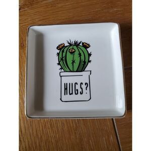 Gold Trimmed Little Cactus “Hugs?” Jewelry Coin Trinket Tray